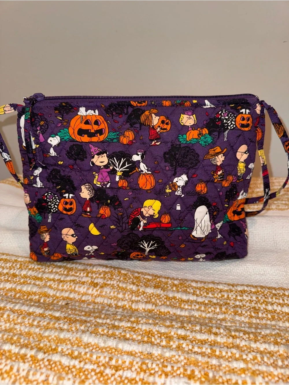 Vera Bradley Purple Peanuts Halloween Large Hipster Crossbody Bag